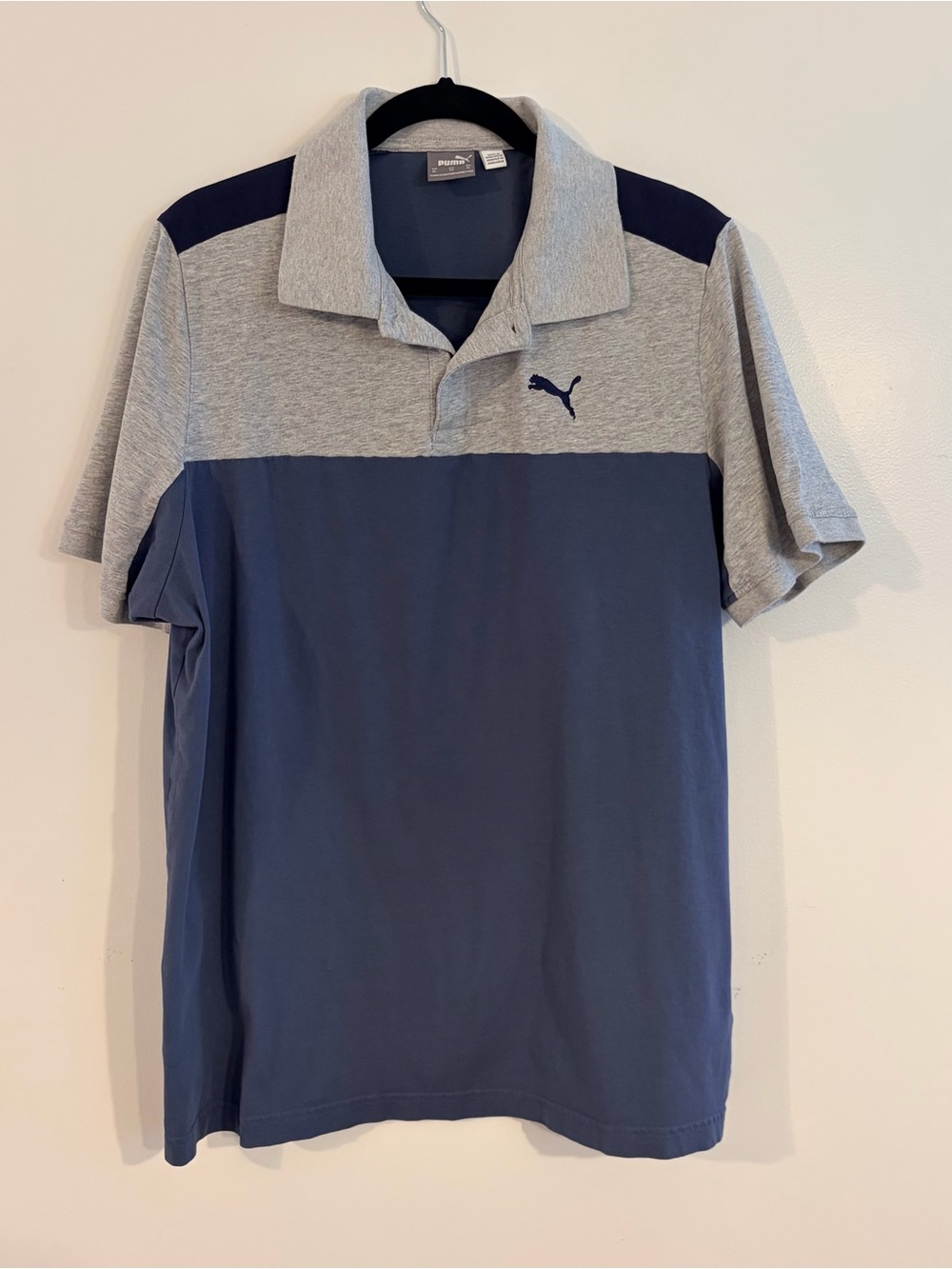 Puma Men's Navy and Light Gray Colorblock Polo